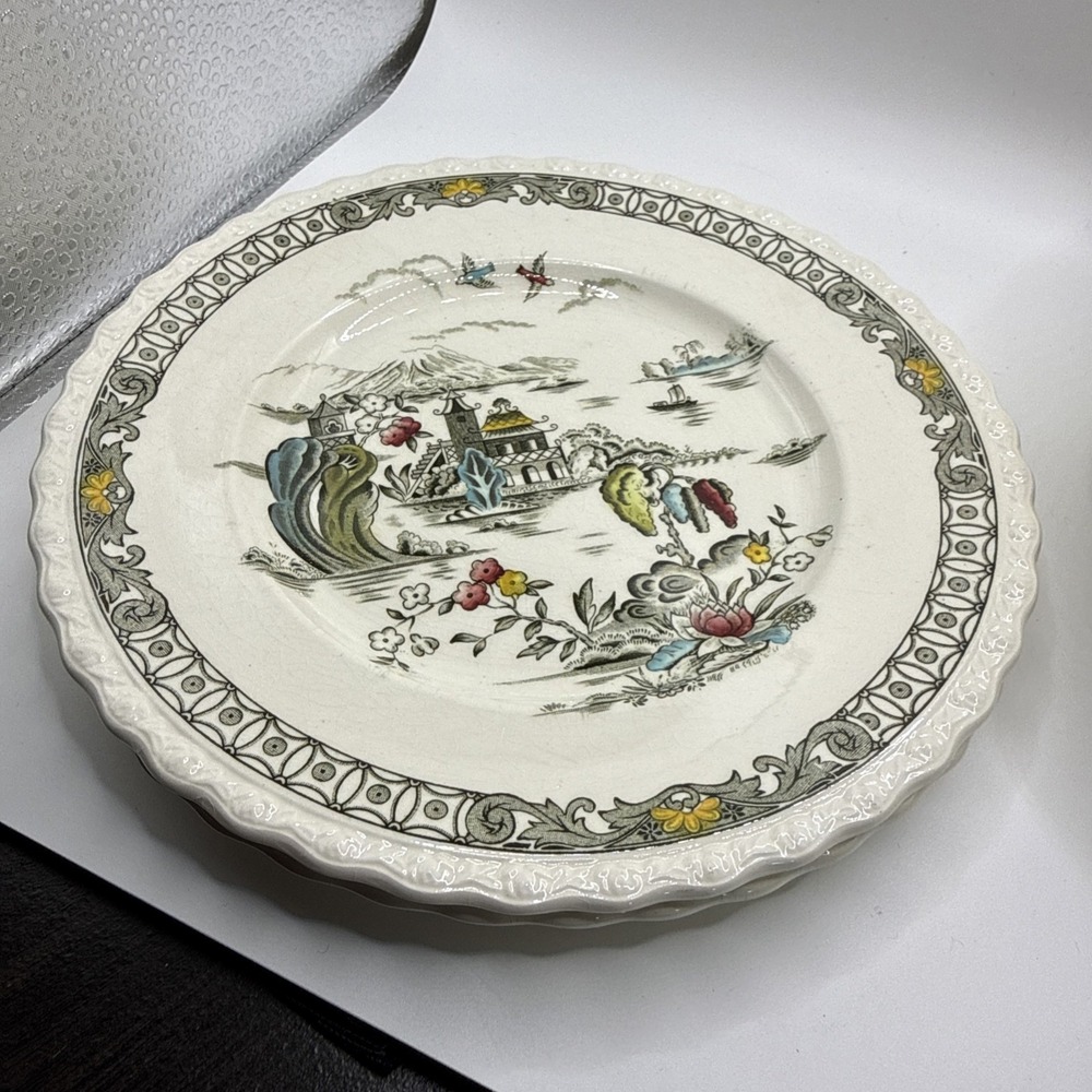 Vintage, Rare, Myott, England,Variant,Dessert or Salad Plate Pagoda Set Of Three